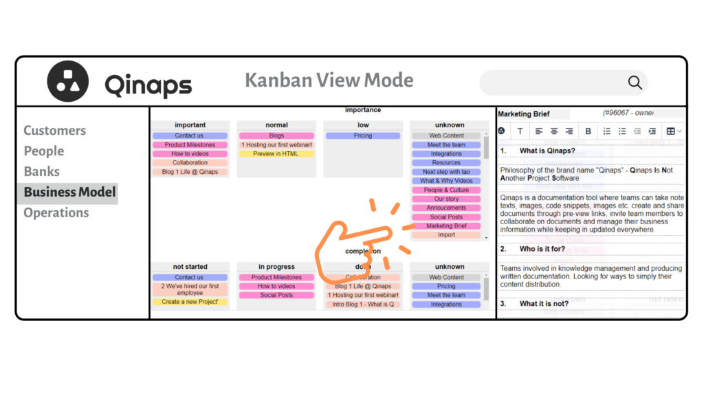 One of the Product updates on Qinaps is the addition of Kanban Board, now users can do project management and to-do list with Qinaps too while taking down Notes and Documents. Kanban Boards are the great way to measure the project efficiency and productivity. Qinaps has made the use of Kanban Boards possible in this feature upgrade.
